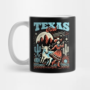 Vintage Texas Girl // Proud Texan Born and Raised // Texas Cowgirl Bright Mug